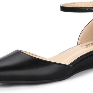 Women's Low Wedge Flats with Adjustable Ankle Strap Formal Casual Shoes